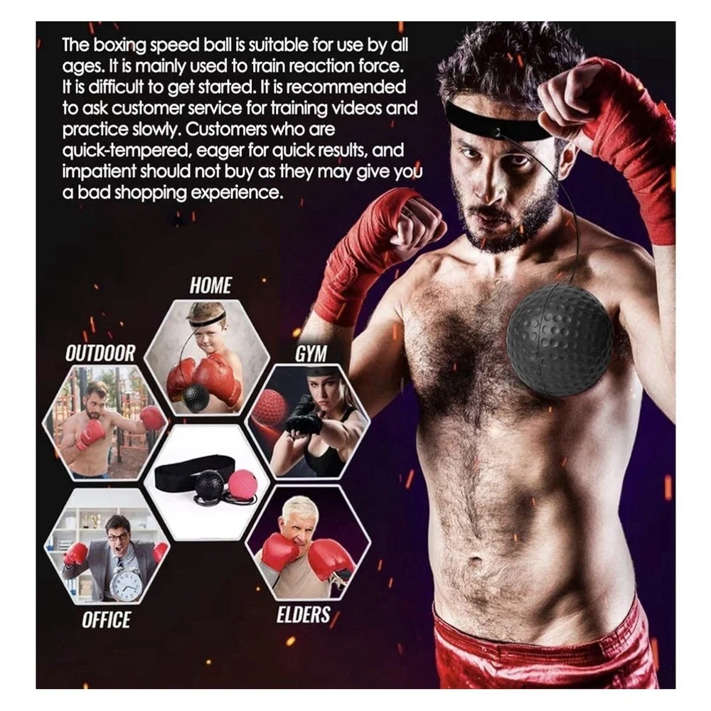 Boxing‎ Speed Ball Set Of 2 Elastic Headband & Black Ball Headband Style Fitness